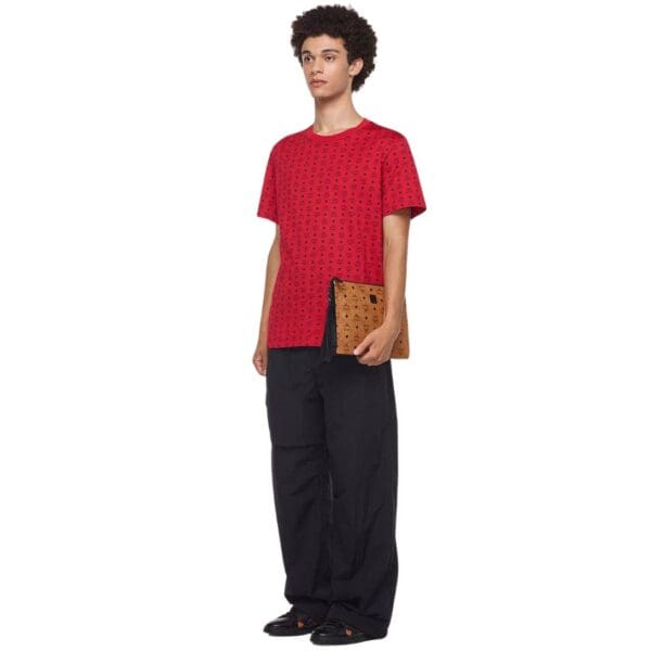 MCM AREN WRISTLET ZIP POUCH IN VISETOS COGNAC