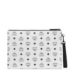 MCM AREN WRISTLET ZIP POUCH IN VISETOS WHITE