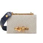 ALEXANDER MCQUEEN WOMANS THE BIKER MINI JEWELLED SATCHEL IN GRAYNAVY