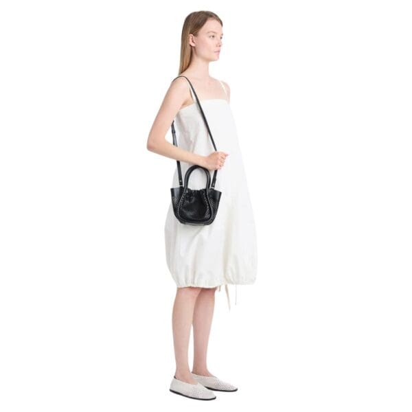 PROENZA EXTRA SMALL RUCHED TOTE IN PERFORATED LEATHER BLACK