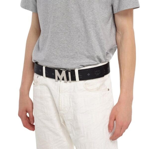 MCM CLAUS M REVERSIBLE BELT 1.75" IN VISETOS BLACK/SILVER