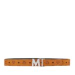 MCM CLAUS M REVERSIBLE BELT 1.75" IN VISETOS COGNAC/SILVER