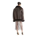 PRADA OVERSIZED SHEARLING JACKET IN COFFEE BLACK