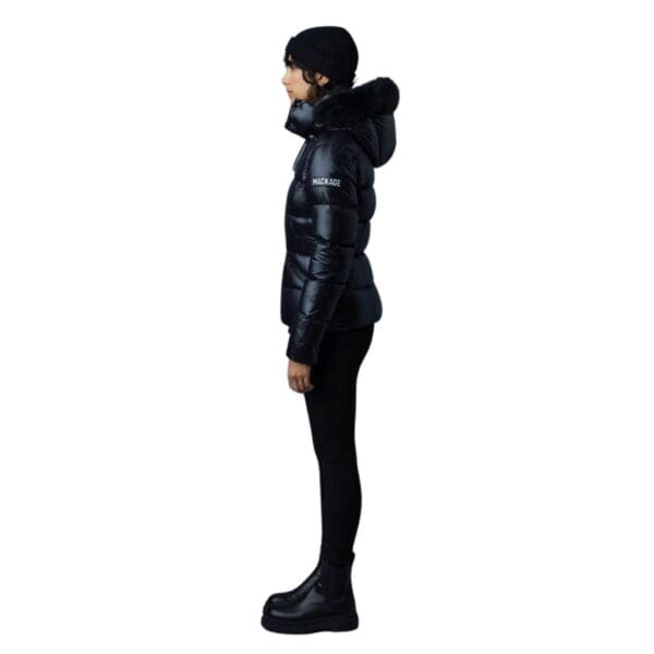 MACKAGE MADALYN LUSTROUS LIGHT DOWN JACKETWITH SHEARLING