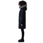 vMACKAGE SHILOH 2-IN-1 FITTED DOWN COAT WITH REMOVABLE BIB AND SILVER FOR FUR