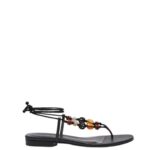 MAGDA BUTRYM WRAP AROUND FLAT CROCHET BEADS SANDALS IN BLACK