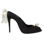 MAGDA BUTRYM PEEP TOE MULES IN BLACK SATIN