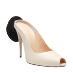 MAGDA BUTRYM PEEP TOE MULES IN CREAM SATIN