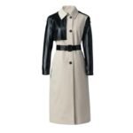 MACKAGE LEIKO MAXI TWO-TONED TWILL & LEATHER TRENCH