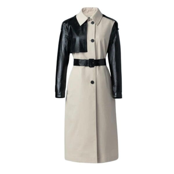 MACKAGE LEIKO MAXI TWO-TONED TWILL & LEATHER TRENCH