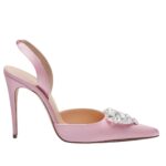 MAGDA BUTRYM HEART-EMBELLISHED SLINGBACK HEELS IN PINK SATIN