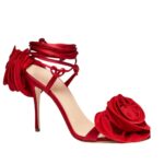 MAGDA BUTRYM WRAP AROUND DOUBLE FLOWER SANDALS IN DARK RED