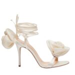 MAGDA BUTRYM DOUBLE FLOWER HEEL SANDALS IN IVORY