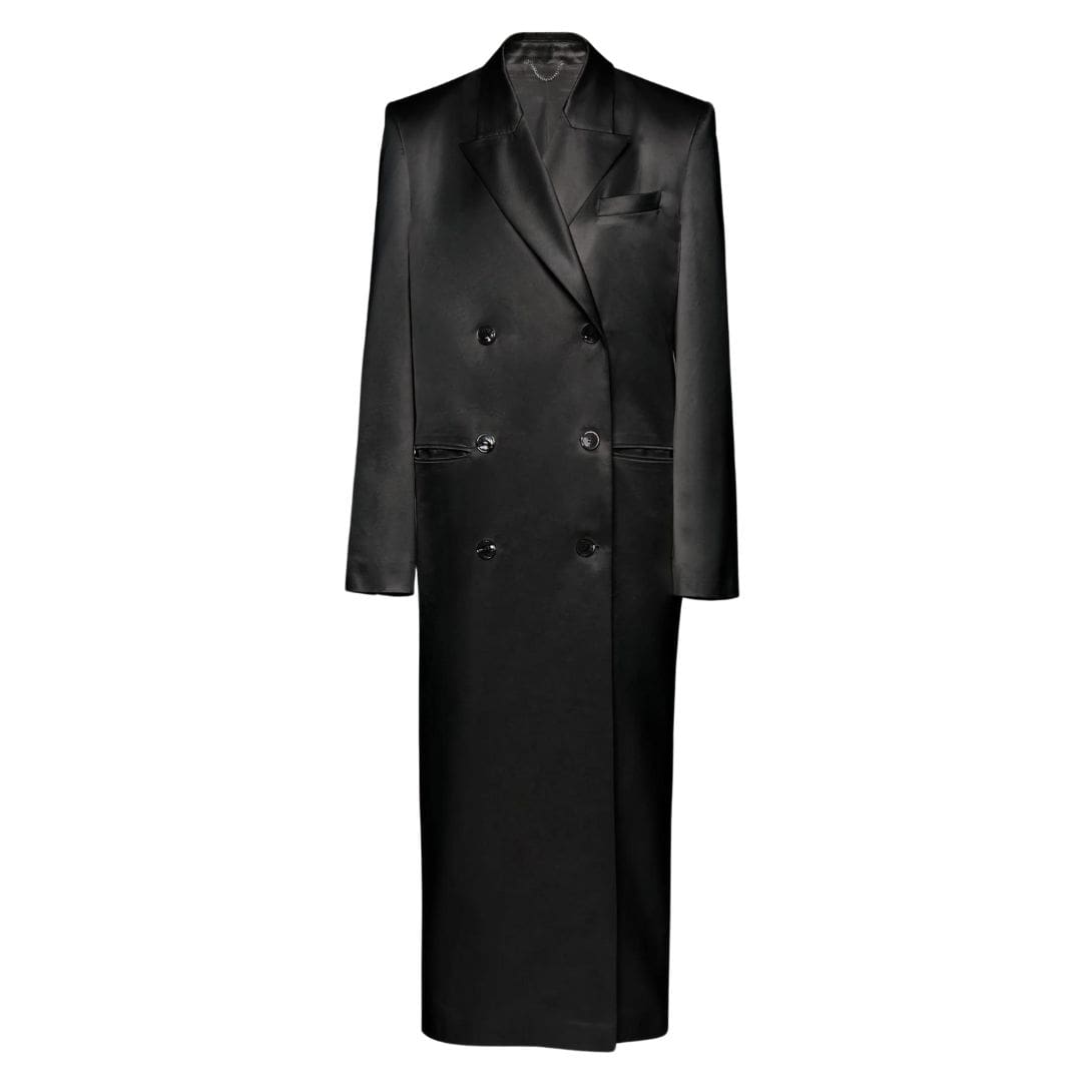 MAGDA BUTRYM CLASSIC DOUBLE BREASTED SILK COAT IN BLACK