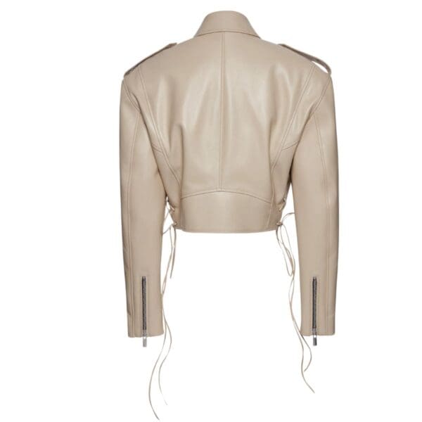 MAGDA BUTRYM CROPPED LEATHER BIKER JACKET IN BEIGE