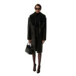 MAGDA BUTRYM OVERSIZED CLASSIC MIDI COAT IN BLACK LEATHER WITH FAUX FUR
