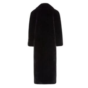 MAGDA BUTRYM LONG FAUX FUR BELTED COAT IN BLACK