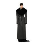 MAGDA BUTRYM LONG FAUX FUR TRIM BELTED LEATHER COAT IN BLACK