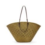 LOEWE LARGE ANAGRAM BASKET BAG IN IRACA PALM AND CALFSKIN