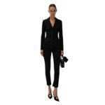 Longline jersey buttoned blazer in black