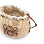 LOEWE BEEHIVE BASKET BAG IN RAFFIA AND CALFSKIN