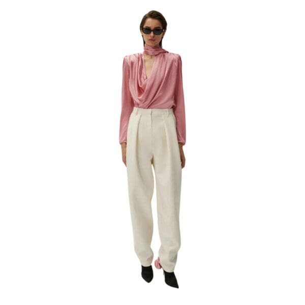 MAGDA BUTRYM TAPERED WOOL TROUSERS IN CREAM