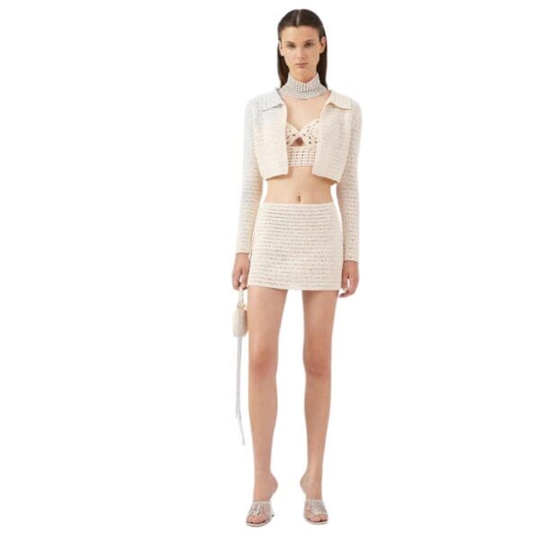 MAGDA BUTRYM CROCHET CROPPED BOLERO JACKET IN CREAM