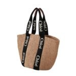 CHLOE LARGE WOODY BASKET BLACK AND BEIGE