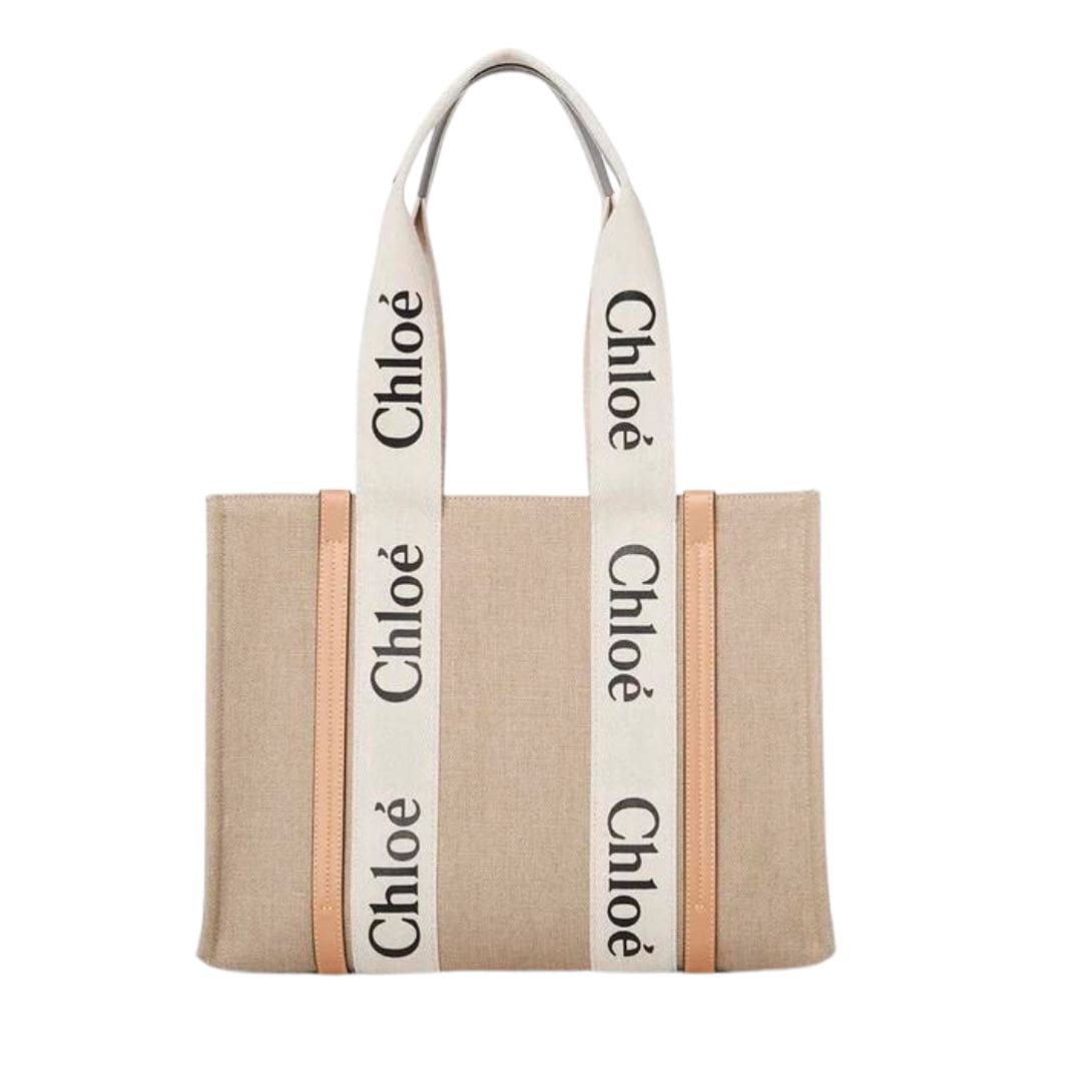 CHLOE MEDIUM WOODY TOTE BAG WHITE & BEIGE