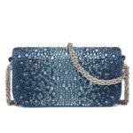 SMALL VALENTINO GARAVANI LOCÒ DENIM SHOULDER BAG WITH RHINESTONES