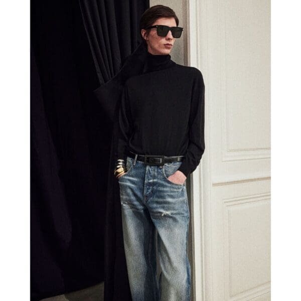 SAINT LAURANT RECTANGULAR BUCKLE BELT IN SMOOTH LEATHER