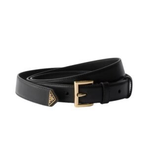 PRADA LEATHER BELT IN BLACK GOLDEN