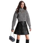 LOUIS VUITTON TIERED SNAP BUTTON LEATHER SKIRT