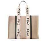 CHLOE LARGE WOODY TOTE BAG WHITE & BLUE