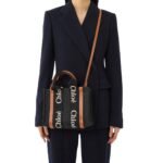CHLOE SMALL WOODY TOTE BAG BLACK AND BEIGE