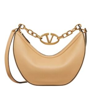 VALENTINO GARAVANI SMALL VLOGO MOON HOBO BAG IN GRAINY CALFSKIN WITH CHAIN