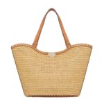 VALENTINO GARAVANI ROCKSTUD WOVEN RAFFIA SHOPPING BAG