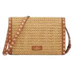 VALENTINO GARAVANI SMALL ROCKSTUD SHOULDER BAG IN WOVEN RAFFIA