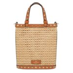 VALENTINO GARAVANI MINI ROCKSTUD RAFFIA SHOULDER BAG