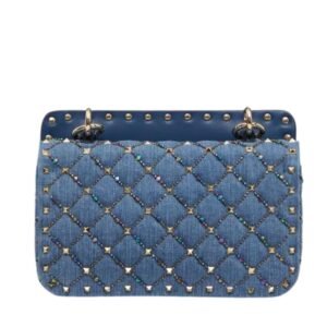VALENTINO GARAVANI SMALL ROCKSTUD SPIKE EMBROIDERED DENIM BAG