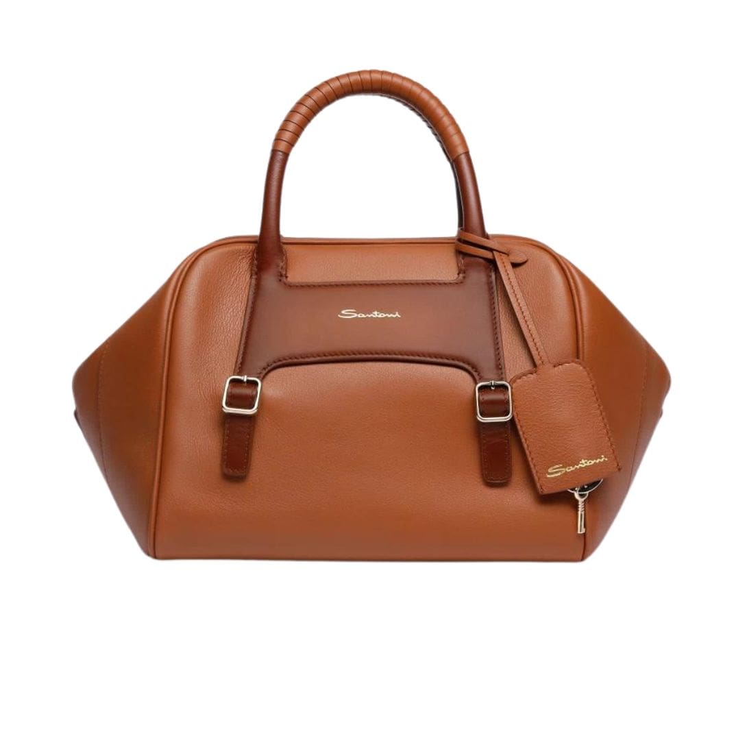 SANTONI BROWN LEATHER HANDBAG 1 SANTONI BROWN LEATHER HANDBAG