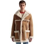 BALLY AVIATOR COAT IN BROWN LEATHER AND MERINO