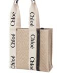 CHLOE MEDIUM WOODY TOTE BAG WHITE AND BLUE