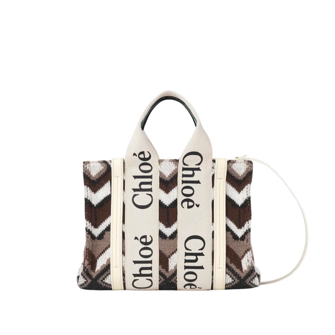 CHLOE SMALL WOODY TOTE BAG BROWN MULTICOLOUR