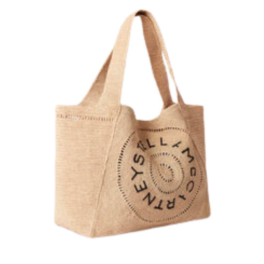 vSTELLA MCCARTNEY LOGO RAFFIA LARGE TOTE BAG