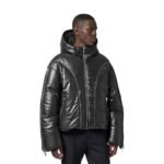 VERSACE LEATHER ZIP PUFFER JACKET