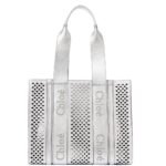 CHLOE MEDIUM WOODY TOTE BAG SILVER