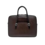SANTONI BROWN EMBOSSED LEATHER BRIEFCASE