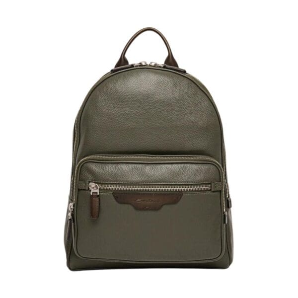 SANTONI GREEN TUMBLED LEATHER BACKPACK