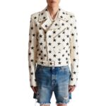 BALMAIN STARS BIKER JACKET IN EMBROIDERED LEATHER